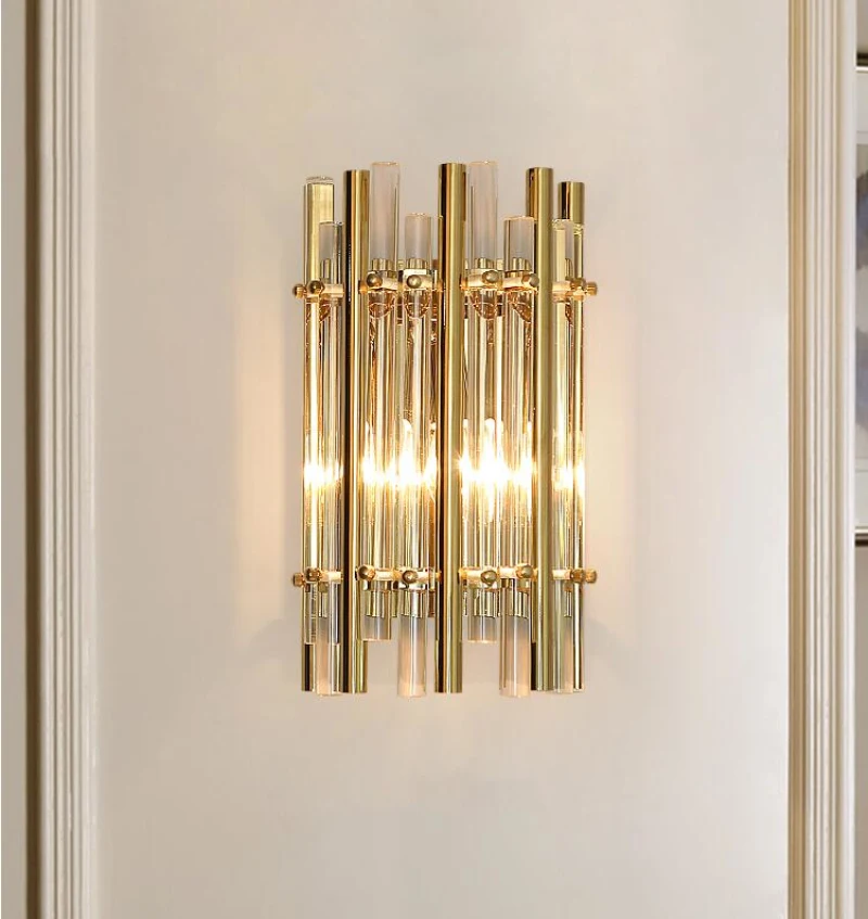 Золотой Хрустальный настенный светильник, настенный светодиодный светильник для гостиной, украшения стен отеля