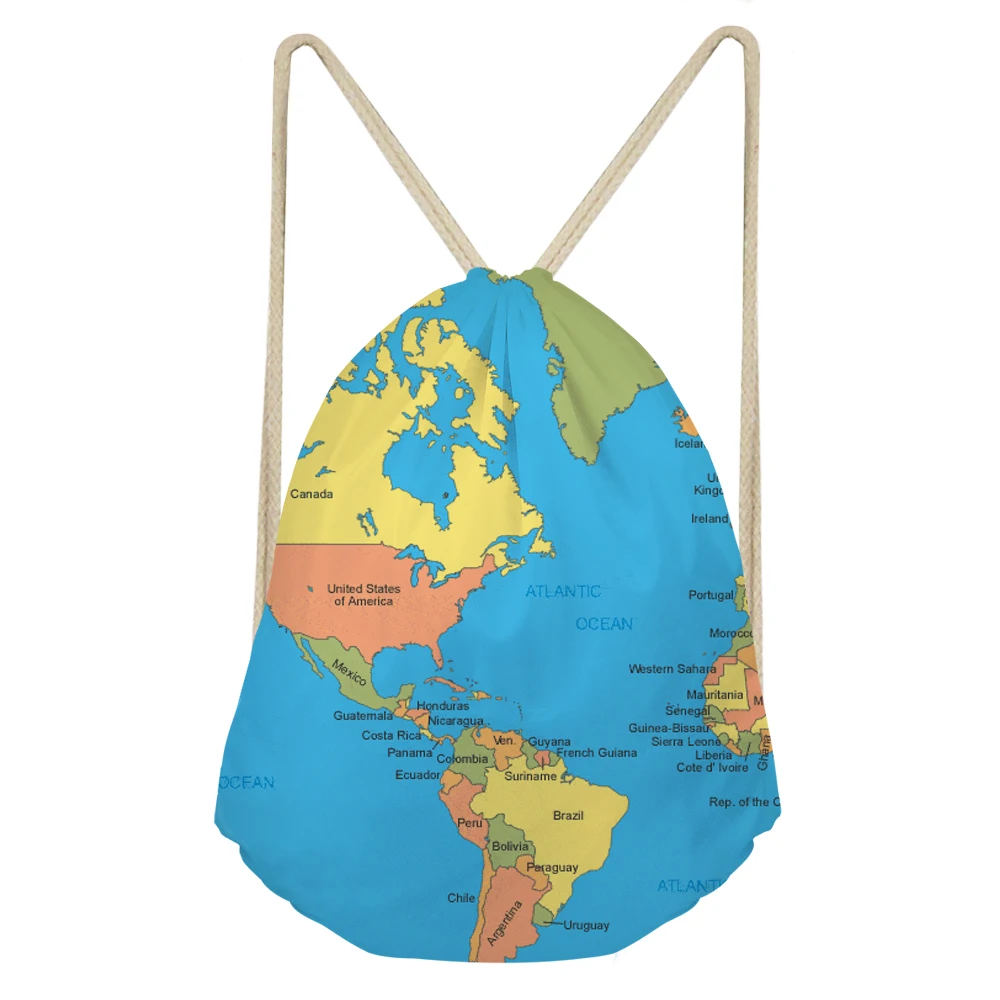 

ELVISWORDS World Map Drawstring backpack Rucksack Middle School Bags for Student Finishing Jewelry Pocket Travel Storage Woman