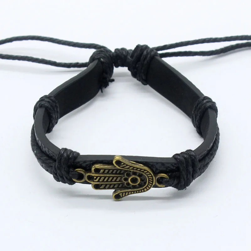 

Fashion Classic Design Vintage Lock ,trangle ,music,arrow Hamsa Symbol Evil Eye Fatima Handmade Leather Bracelets for Women Men