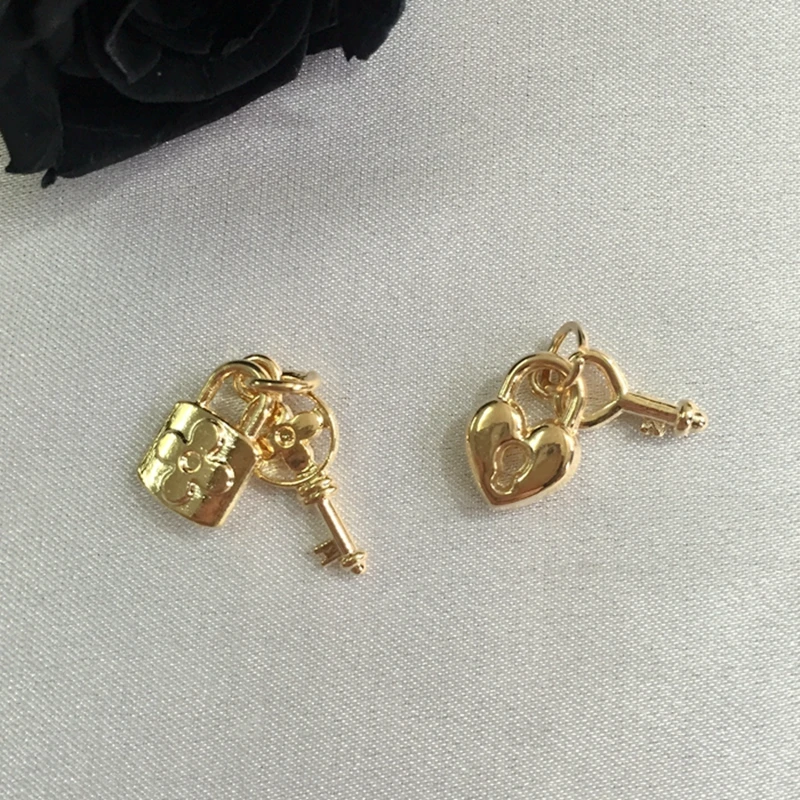 

30MM 50Pcs Mix 2 Styels Lock+ Key KC Gold Color Alloy Jewelry Charms Beads Jewellery Pendants