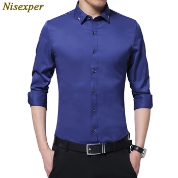 

2018 New Man's Shirt Long Sleeve Autumn New Fashion Designer Good Quality Solid Shirt Slim Fit Business Shirts Formal 5XL