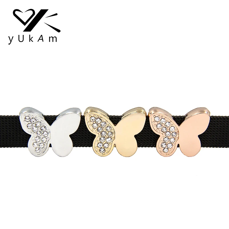 

YUKAM Jewelry Animal Half Crystal Rhinestone Insect Charm Butterfly Slide Charms Keeper for Mesh Bracelet DIY Accessories Making