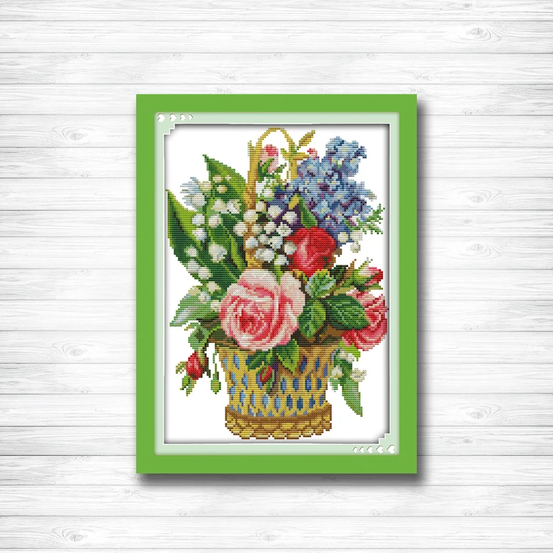 

Flower basket rose diy decor painting DMC 14CT 11CT Cross Stitch Needlework Set Embroidery kits chinese cross stitch Home decor