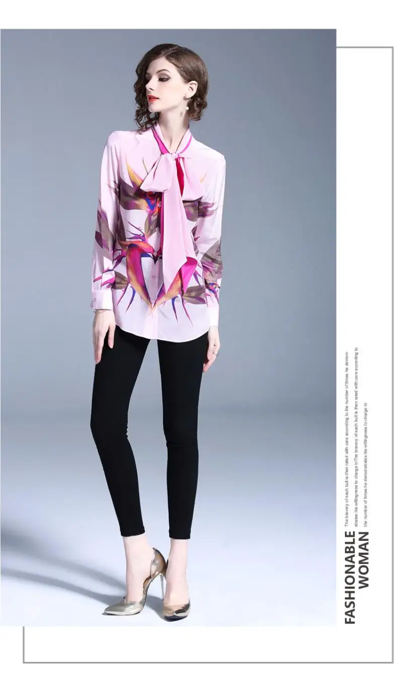 Vestidos Spring Women Blouse 2018 Runway Fashion Print Flowers Bow Plplin Long Sleeve Work Wear Lapel Collar Shirts