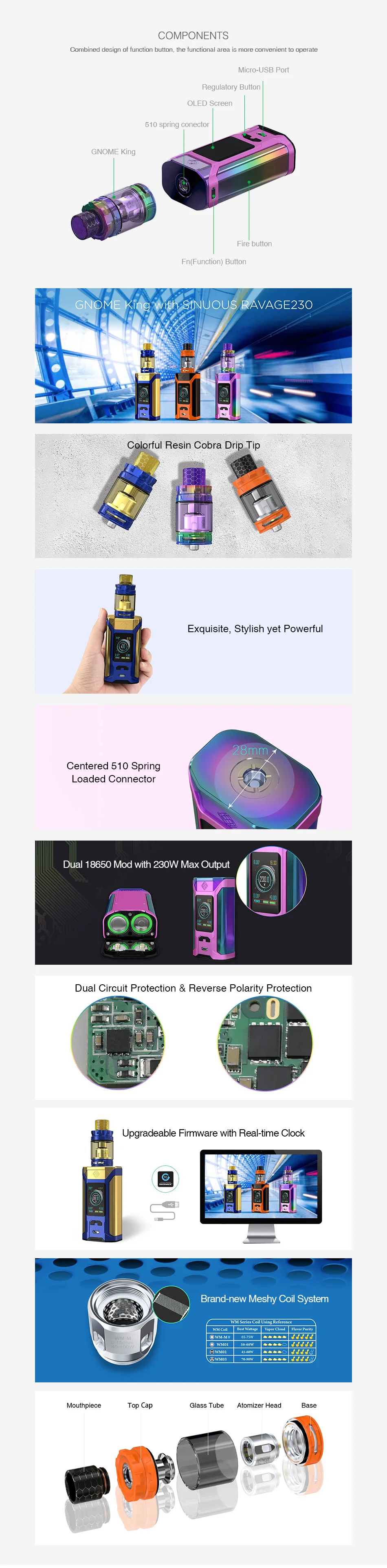WISMEC SINUOUS RAVAGE230 200W TC Kit with GNOME King