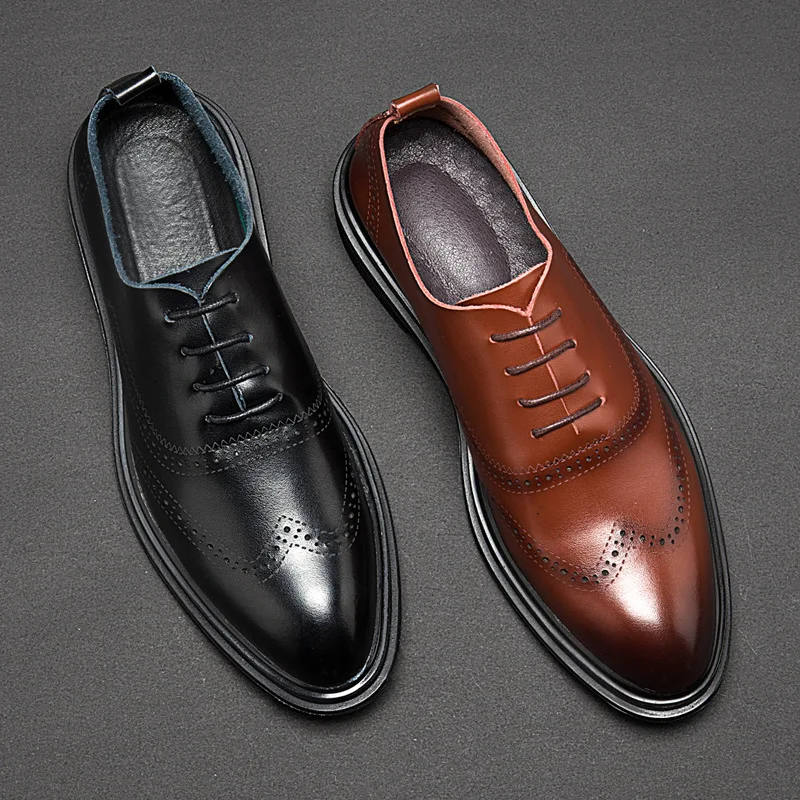 Модная обувь с перфорацией типа «броги»; Мужская обувь из мягкой кожи; повседневная мужская обувь в британском стиле; брендовая мужская обувь в деловом стиле; цвет черный, коричневый; A1415