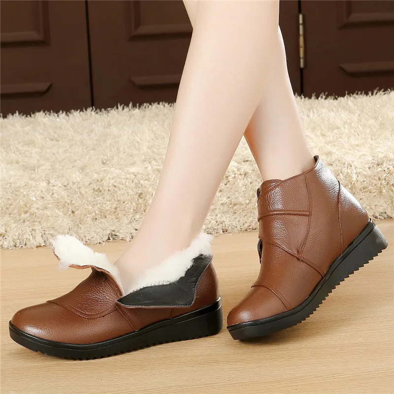 

Natural Wool Winter Shoes Women Boots Female Genuine Leather Flat Snow Boots Plus Size woolen Winter Boots Ankle Boots
