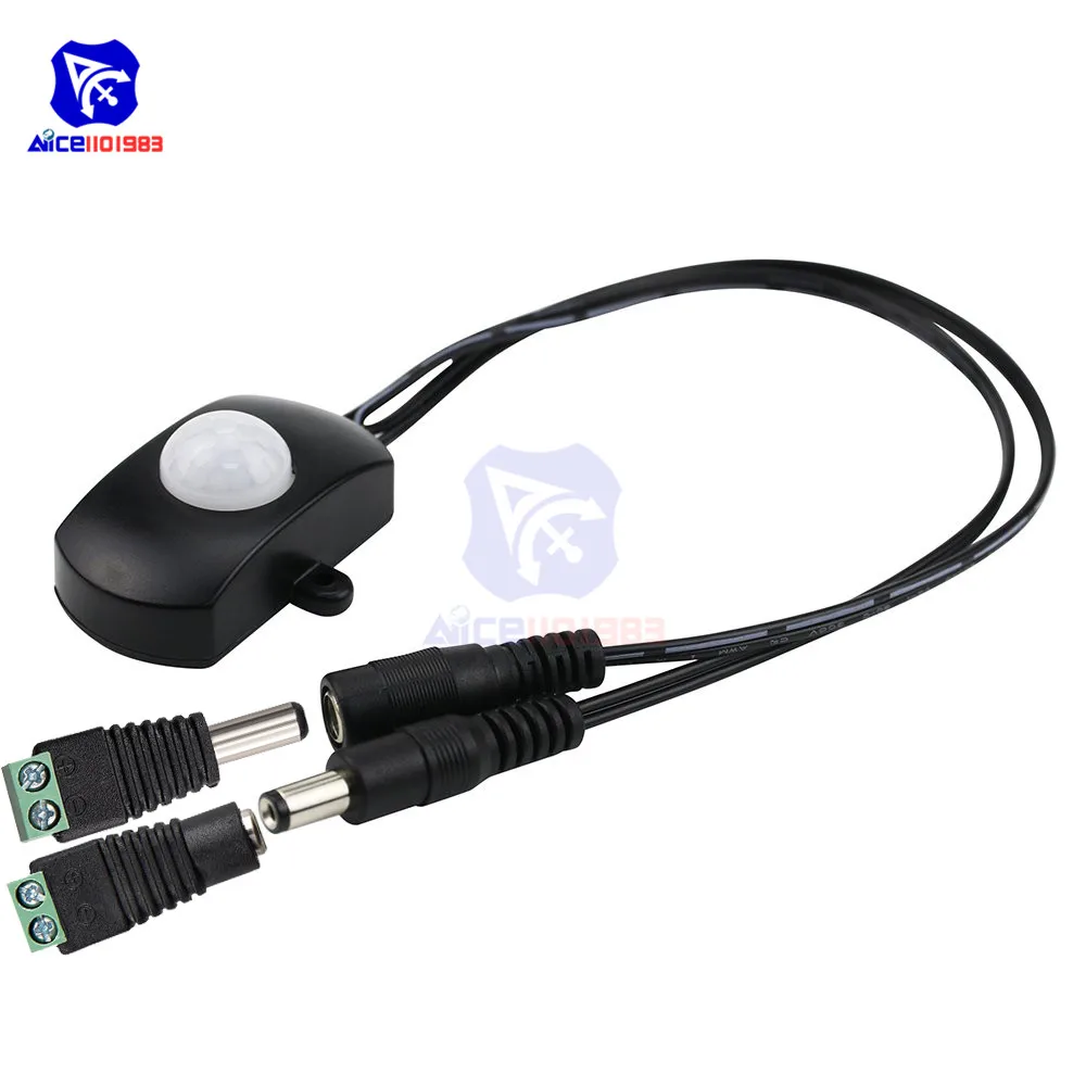 

DC 5V-24V 5A PIR Infrared Human Motion Sensor Trigger Switch with 2.1x5.5 mm Male & Female DC Power Jack Adapter for LED Strip