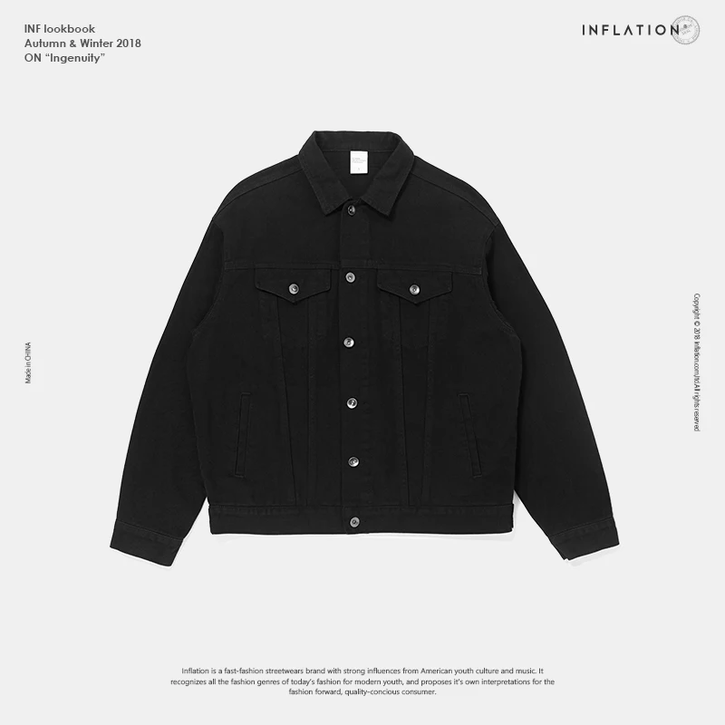 INFLATION A/F Коллекция Мужская Потертая джинсовая куртка мужская облегающая уличная хип-хоп винтажная куртка брендовая одежда 8755W - Цвет: black