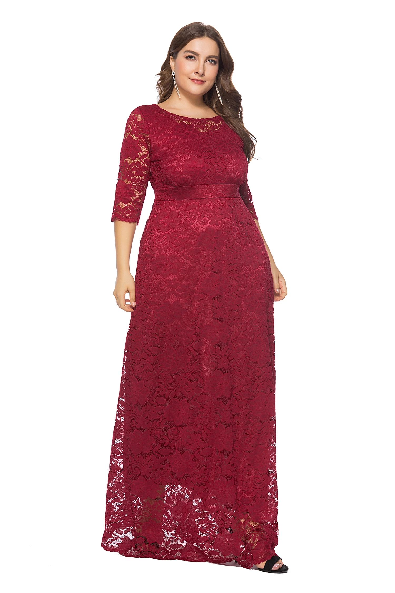 Fashion 2019 Spring Summer 6 Solid Color Hollow Out O Neck Big Size Xl-6xl Lace Women Party Dress Jl-sq016 Fashion 2019 Spring Summer 6 Solid Color Hollow Out O Neck Big Size Xl-6xl Lace Women Party Dress Jl-sq016