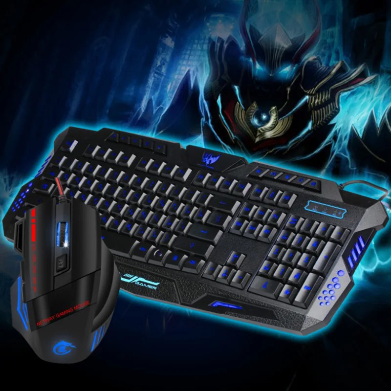

Wired Mouse Keyboard Set Colorful Glowing Gaming Mouse and Keyboard Combos Tricolor Backlit Russian English Keyboard 3200 dpi