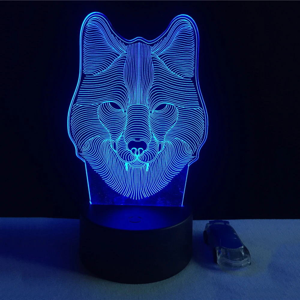 

7 Color Wolf Lamp 3D Visual Led Night Lights for Kids Touch USB Table Lampara Lampe Baby Sleeping Nightlight