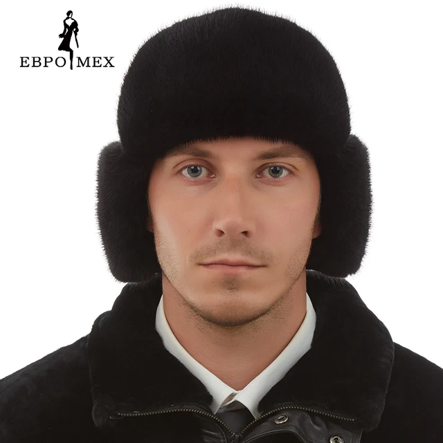 Cheap Fashion mink fur hats Genuine Leather fur hats for women Warm winter Black fur hats for men russian fur hat