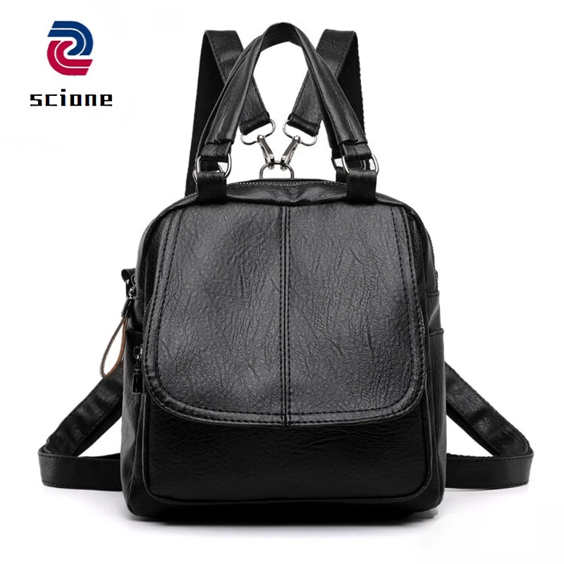 

Multifunctional Women Bag mochila Soft Leather Backpack Famous Designer Solid Color Female Bag Pack Small Shoulder Bag Rucksack