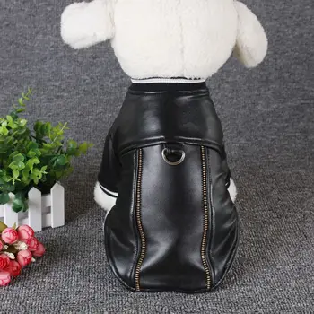 

PU Pet Cashmere Warm Leather Coat Jacket Clothes for Dogs Puppy Fashion Costume with Traction Rope Buckle