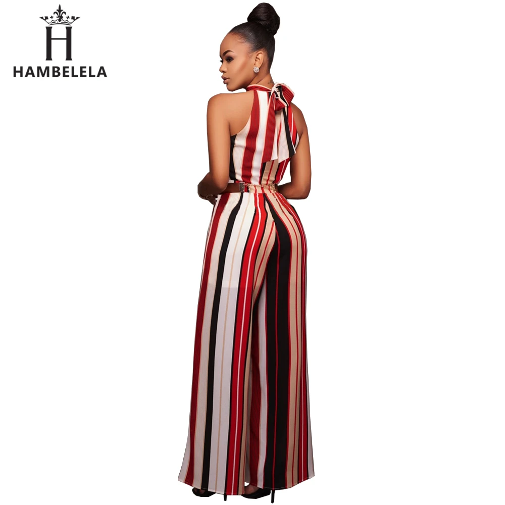 Hambelela Factory S-XXL Women Turtleneck Striped Loose Women Jumpsuit Sleeveless Top Long Wide Leg Pants Ladies Maxi Romper (3)