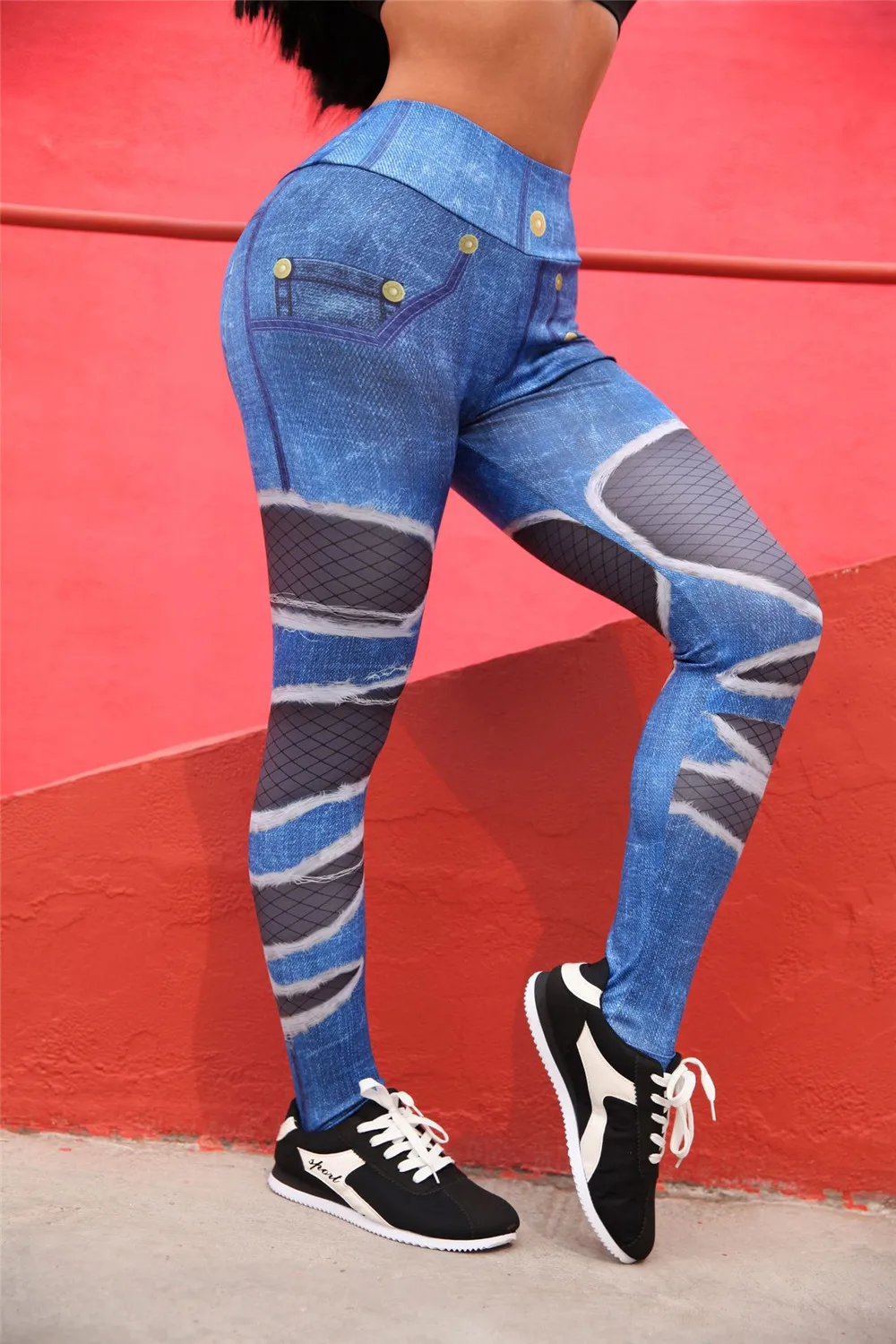 Осенние и зимние новые джинсовые спортивные Леггинсы с высокой талией и принтом для женской тренировки, облегающие трусы с пуш-апом - Цвет: as picture show