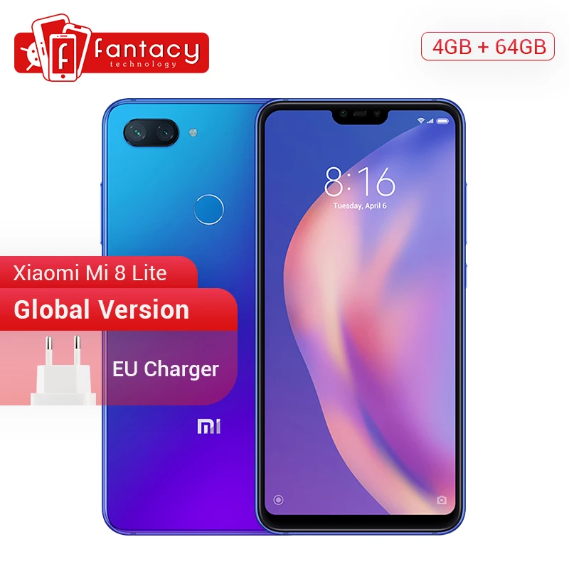 Глобальная версия Xiaomi Mi 8 Lite 4 Гб оперативной памяти 64 встроенной 24MP Snapdragon 660 AIE 6 26