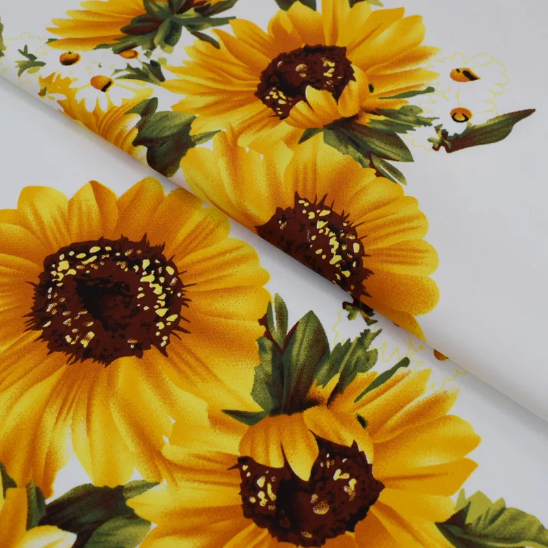 Sunflowers in white reactive dyeing stretch cotton fabric for dress coat tissus au metre tecido