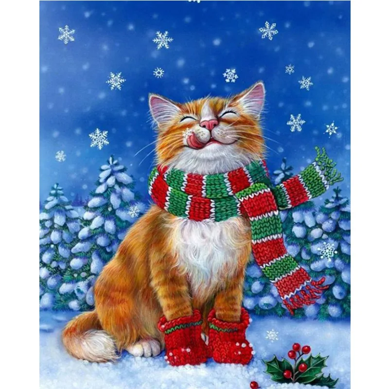 

5D DIY Diamond Embroidery Snow Cat Square/ Round Diamond embroidery Anmial Cross stitch Diamond crystal Wall Painting