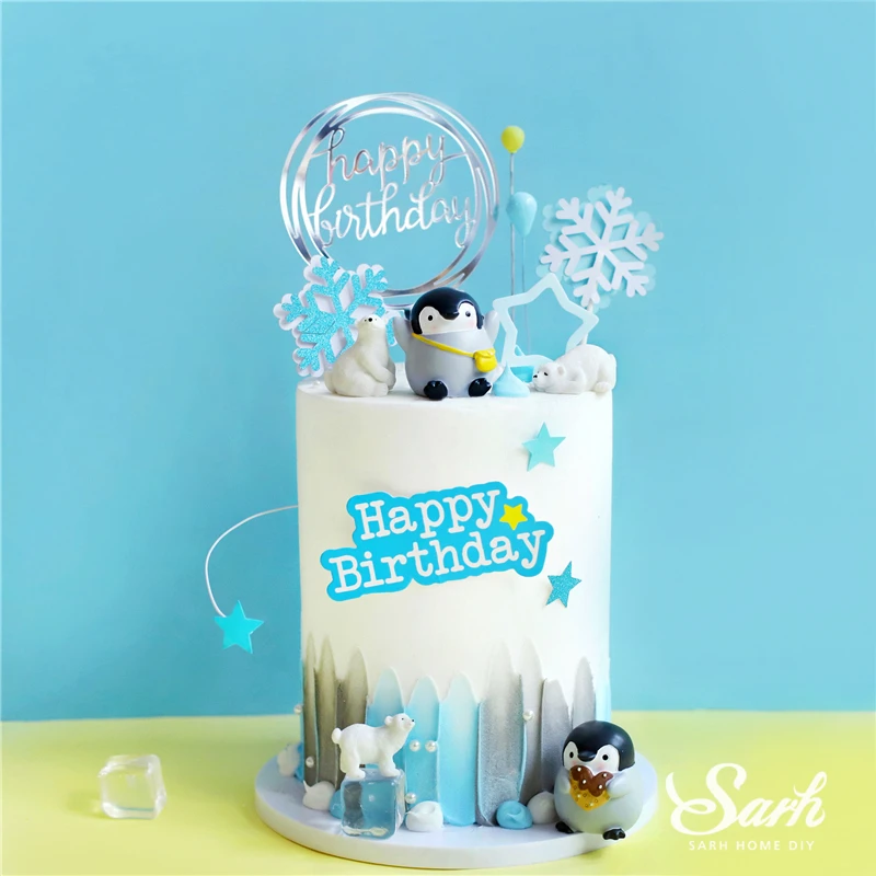 

Bear Penguin Decoration Girl Snowflake Star Silver Blue Cake Toppers for Birthday Kid Party Supplies Wedding Baking Lovely Gifts