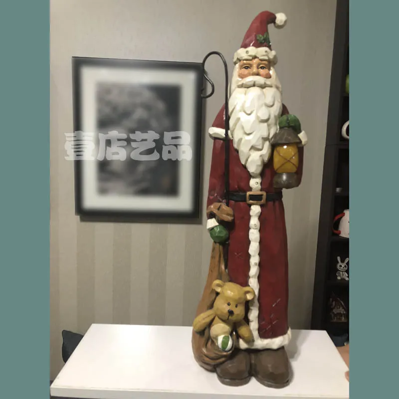 

Resin Craft Home Decoration Limitation Woodcut Thin And Long Santa Claus Lantern With Gift Bag LED Lights Christmas Gift