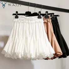 HXJJP, белые, черные шифоновые летние шорты, юбка для женщин,, модная Корейская юбка-пачка с высокой талией, плиссированная, Мини, солнцезащитная, школьная юбка для женщин