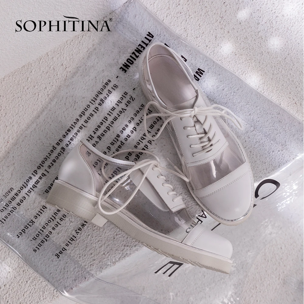

SOPHITINA High quality Genuine Leather Women Flats Mixed Colors Round Toe Shoes Spring Autumn Lace-Up Party Ladies Flats PO188