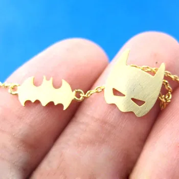 

Fashion Batman Bat Logo Silhouette and Mask Charm Necklace For Women Jewelry collier femme