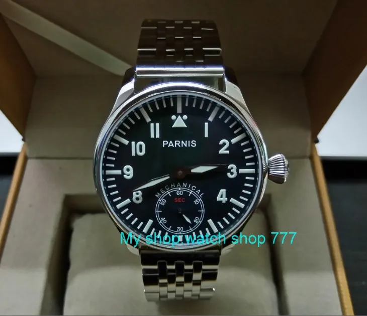 

Blue luminous 44mm parnis Black dial 6498 / ST3621 Mechanical Hand Wind movement men's watches Mechanical watches 0141A
