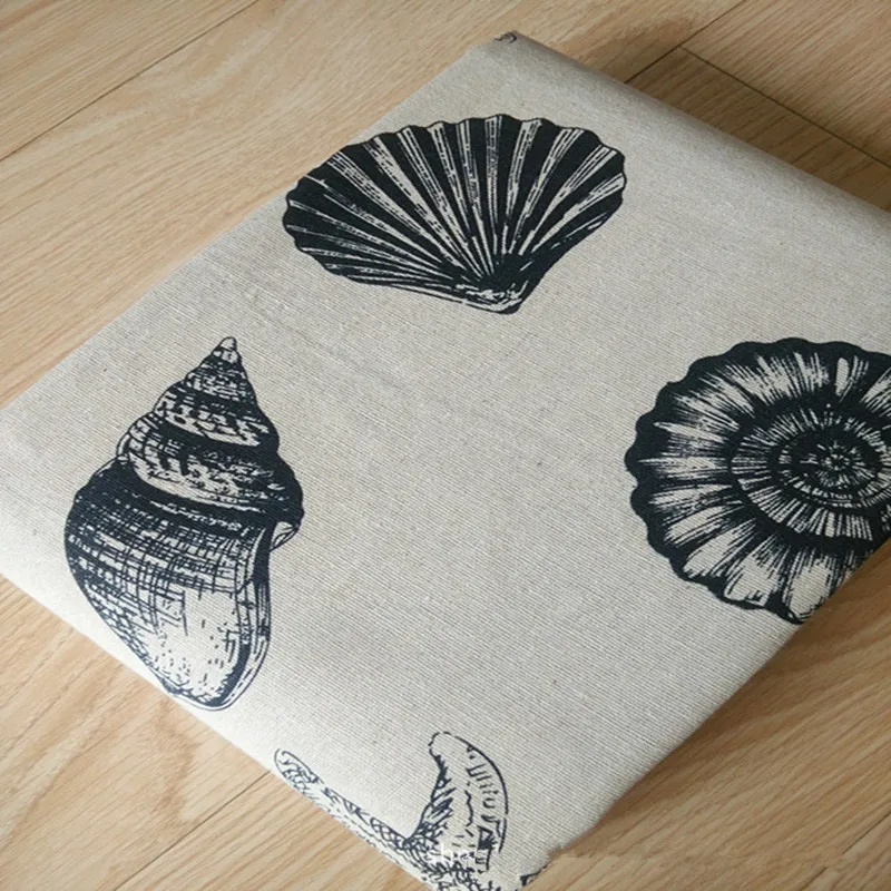 

50x150cm Cotton Linen Fabric DIY Home Deco Cushion Table Cover Bag Printed Black Sea Snail Shell Conch