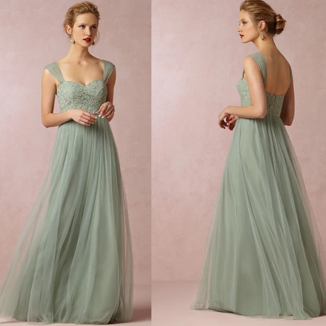 Custom Made Green Plus Size Lace Tulle Maid of Honor Dresses