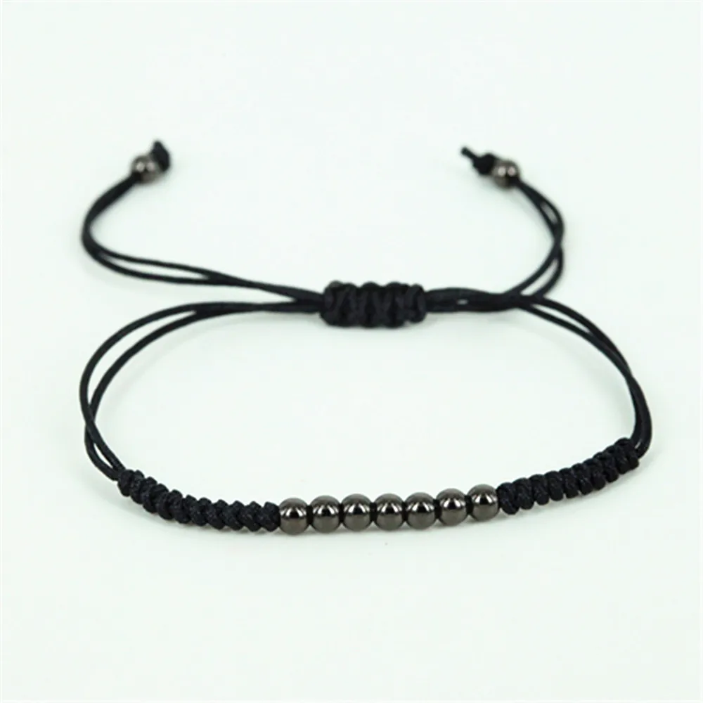 

New Brand 1PC 4mm Black Copper Beads Braiding Macrame Charm Rope Bracelets for Men and Women