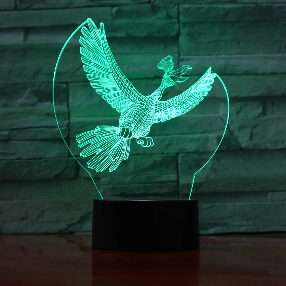 7 Красочные USB птица 3D иллюзия Лампа Спальня сна Светодиодная настольная лампа ребенка, ночные огни ворона рождественские подарки Drop