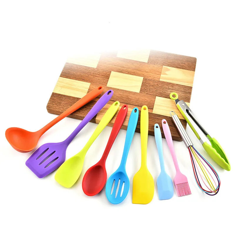 

Набор антипригарных силиконовых кухонных принадлежностей, комплект из 10 предметов для кухни, устойчивый к высоким температурам, бытовые кухонные приспособления, инструменты для приготовления пищи