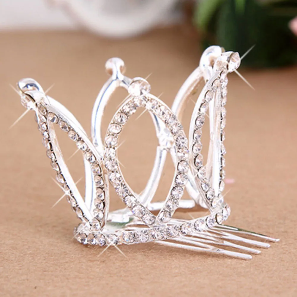 New Crystal Mini Crown Tiara Hair Combs Clear Rhinestones Crystal