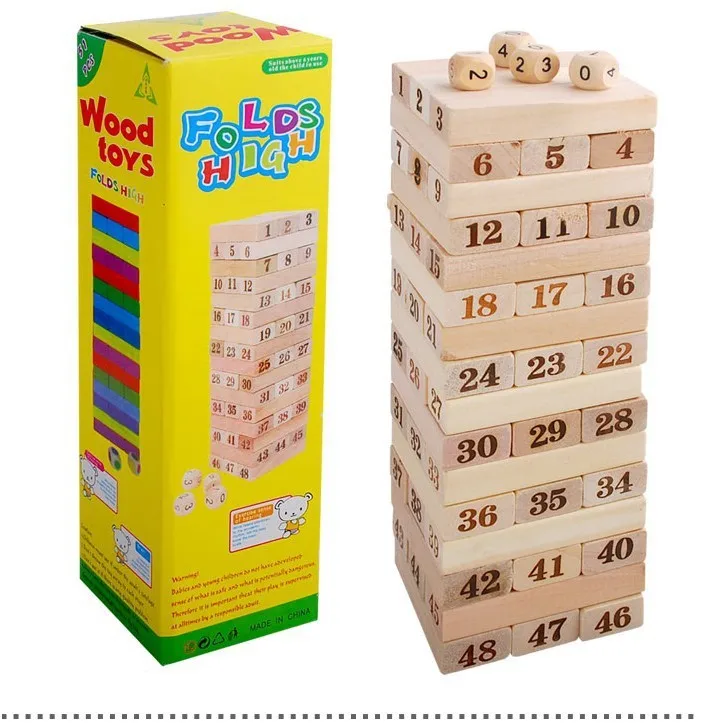 Box Toys Pine Wooden Tower Wood Building Blocks Toy Domino 48pcs Stacker Extract Building Educational Jenga