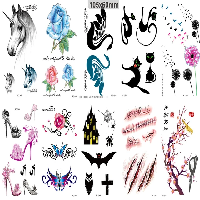 326 10 Pcs Manches De Tatouage étanche Autocollant De Tatouage De Couleur Pissenlit Oiseaux Volant Temporaire Tatouage Foil Decal Corps Art Faux