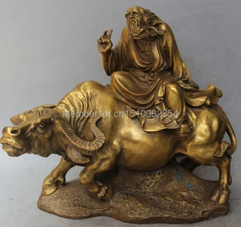 

13" Chinese Bronze Carved Taoism Lao Tzu LaoZi On Bull Oxen Ox Animal Sculpture