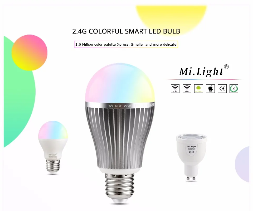 Оригинальные Mi. Light 2.4 г/Wi-Fi Управление RGBW гамма WW светодиодные лампы 4 Вт 5 Вт 6 Вт 9 Вт GU10 e27 E14 110 В-220 В затемнения smart led лампа