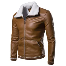 Зимняя Мужская Меховая куртка, Куртки из искусственной кожи, отложной воротник, Повседневная однотонная овечья кожа, Толстая куртка для мужчин