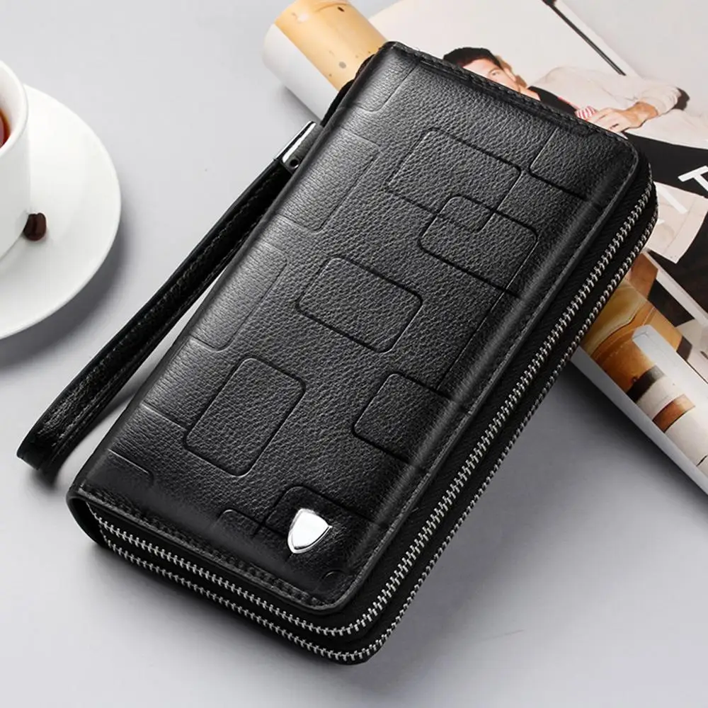 

2019 Fashion Men High Quality Leather Business Wallet Zipper Long Slim Male Purse Money Bag Clip Credit Card Wallet