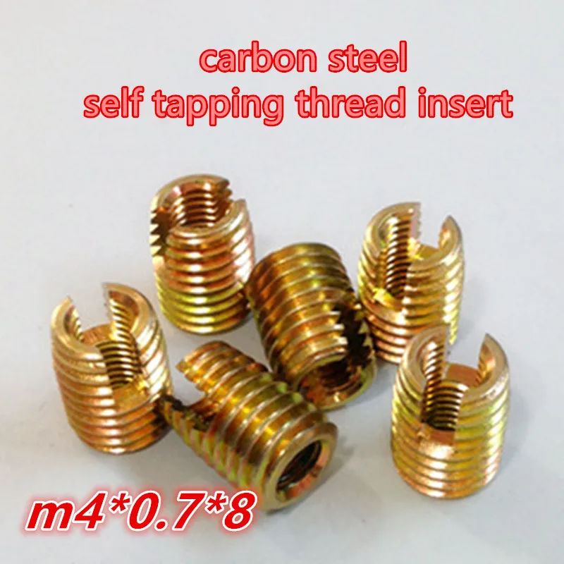 20pcs M4 Self Tapping Thread Inserts 302 Slotted Type Screw Bushing M4*0.7*8 (L) Steel Yellow