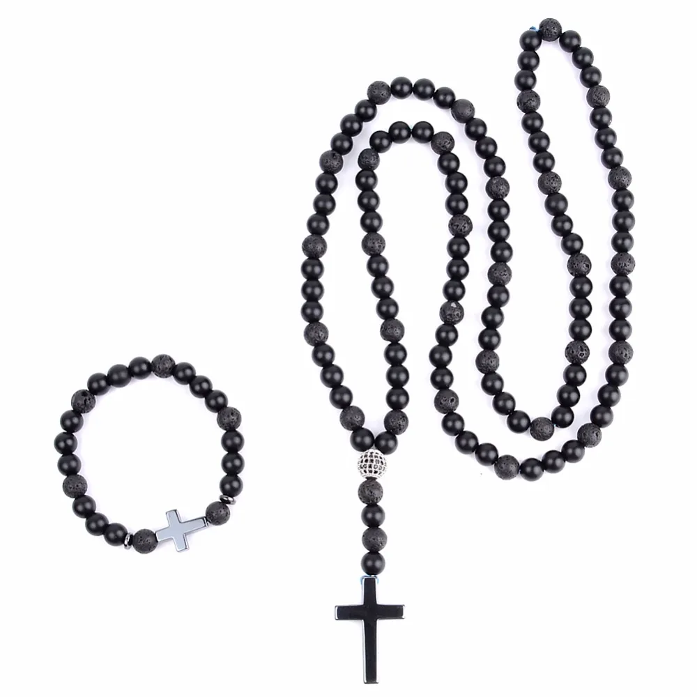 

Trendy Necklaces Women Cross Pendant 86cm Natural Stone Beads Necklace Men Jewelry Gift