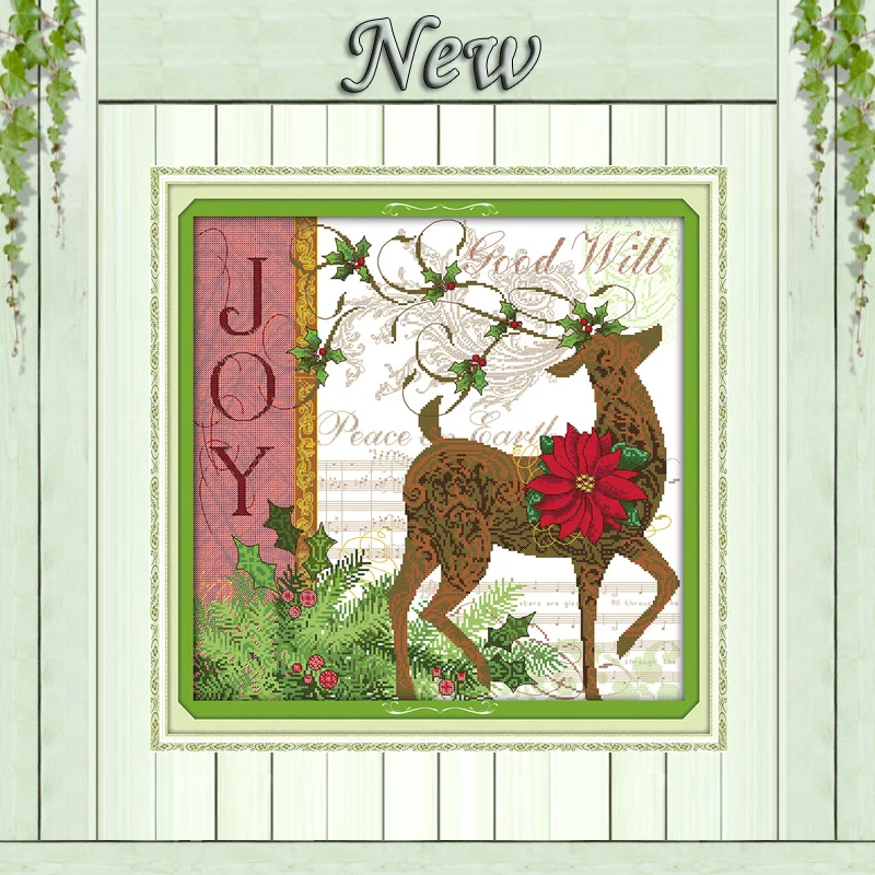 Christmas deer flower forest decor painting counted printed on canvas DMC 14CT 11CT Cross Stitch Needlework Sets Embroidery kits | Дом и сад