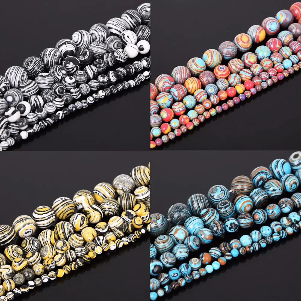 New Fashion Synthetic Malachite 38cm/Str Hole Dia 1mm Round Beads Of Synthetic Color For jewelry Accessories