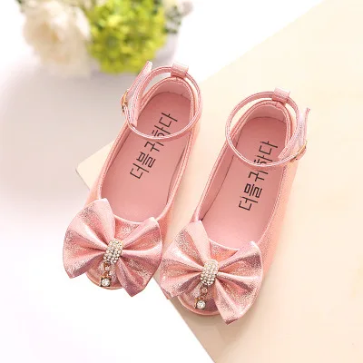

Girls leather shoe gold glitter shoes girls kids party shoes fashion bow-tie flats comfort children princess shoes pink silver