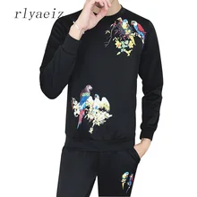 Rlyaeiz Мужская спортивная одежда Новинка года осенние повседневные спортивные костюмы для мужчин комплект из 2 предметов с цветочным принтом птицы толстовки с капюшоном+ штаны спортивные костюмы
