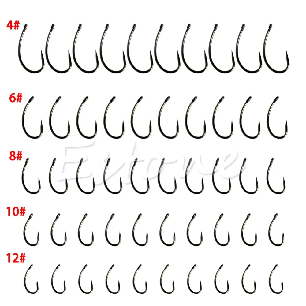 

Hot 10pcs Sharpened Fishing Barb Hooks Lures Baits 5 Sizes 4# 6# 8# 10#12# Set