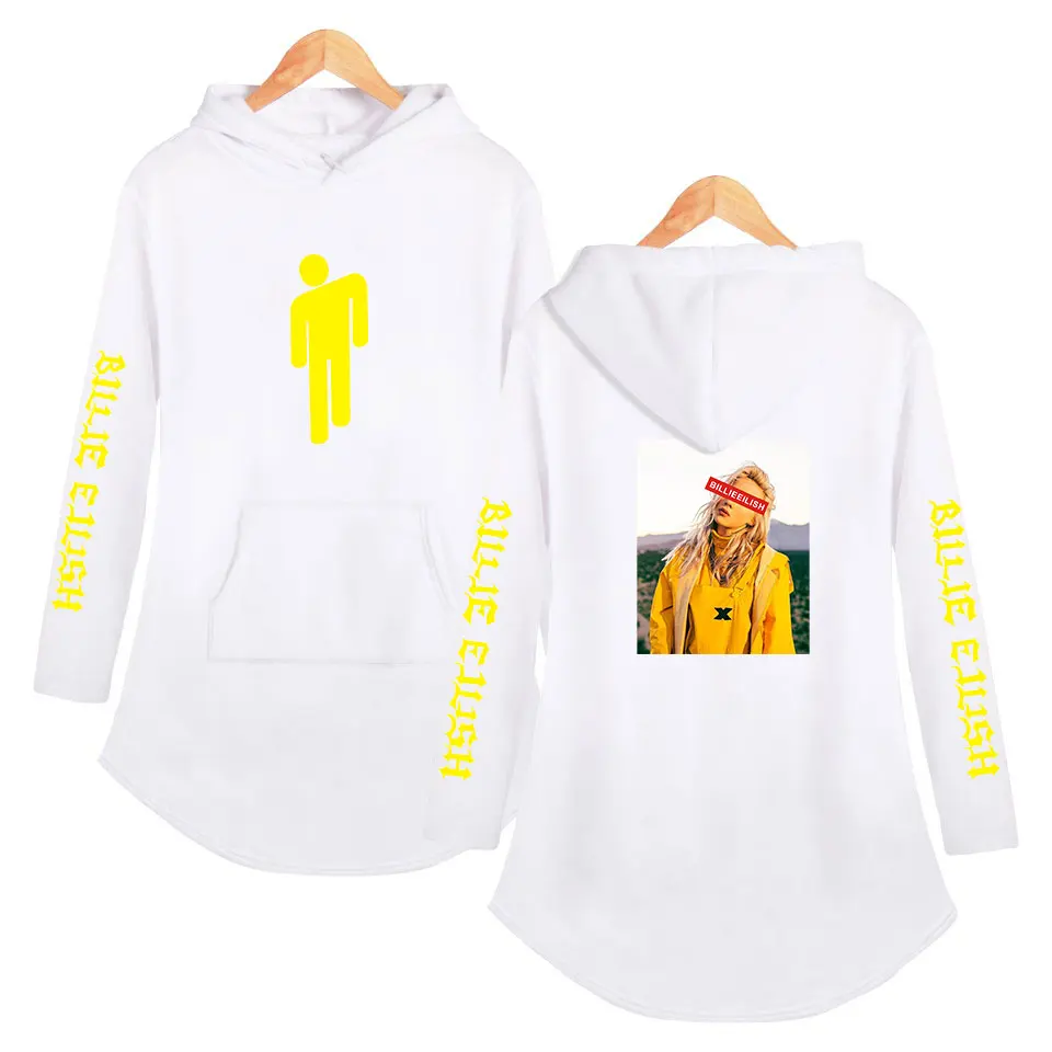 Billie Eilish Платье с принтом женское повседневное вечернее платье Harajuku летняя одежда Хлопковое платье с длинным рукавом хит-хоп с капюшоном